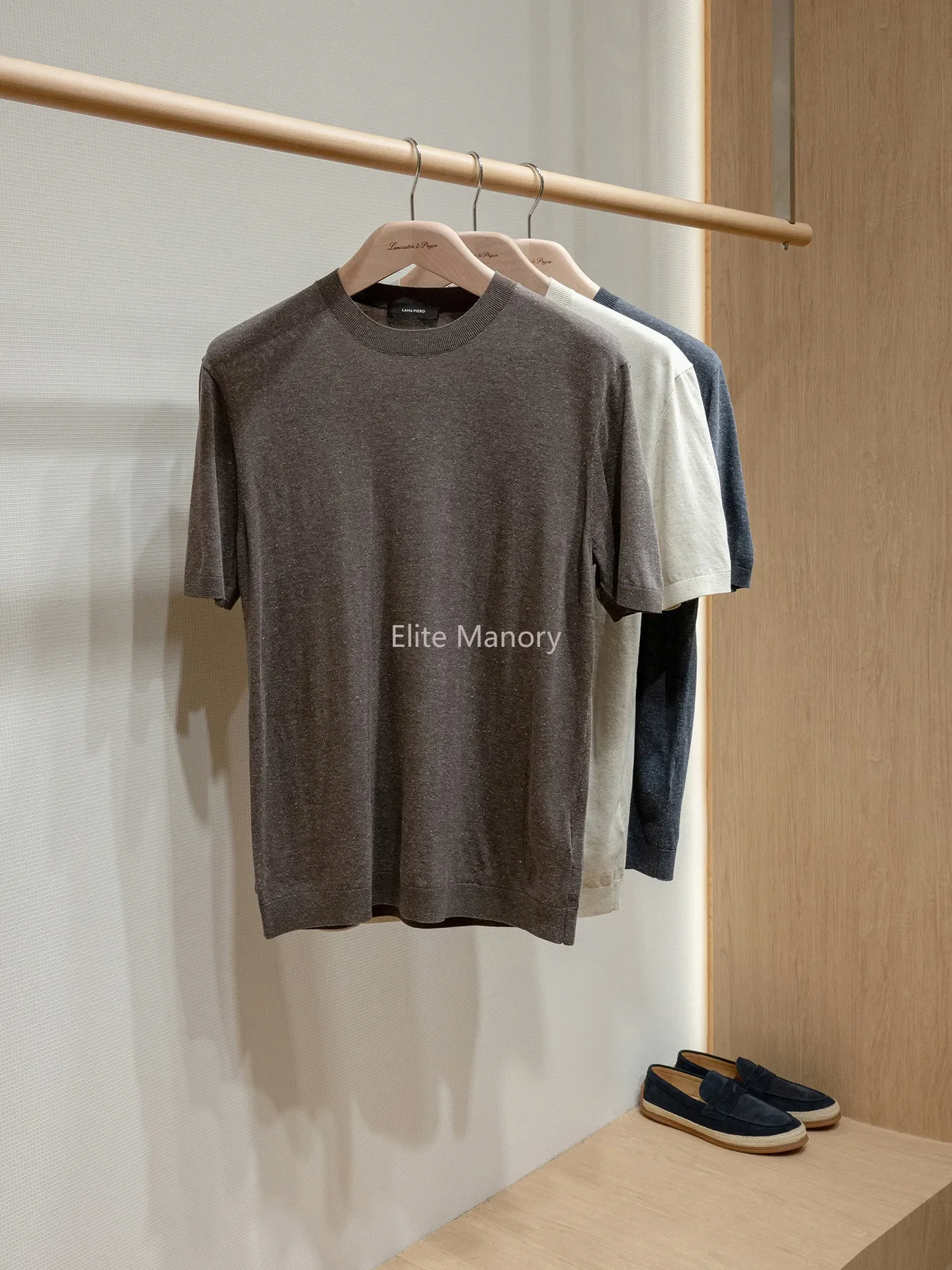 

[Italian old money style] Lyocell linen is comfortable and breathable, summer men's crew neck knitted short-sleeved T-shirt