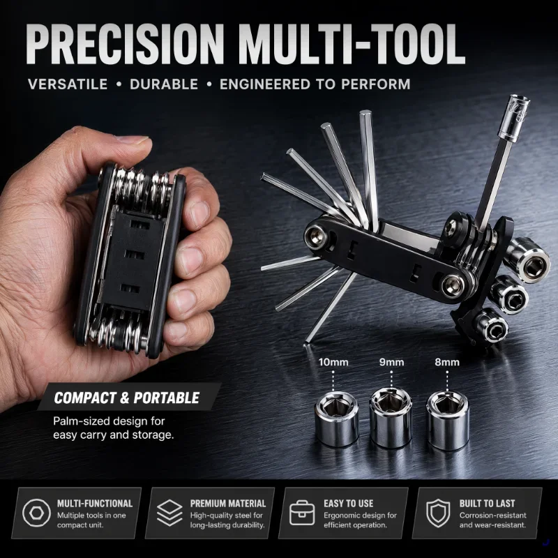 16-in-1 Steckschlüssel-Set, rutschfester Drehkopf. Robuster Edelstahl für Reparaturen zu Hause und im Auto. Einfaches & Universelles Werkzeug – Detail 8