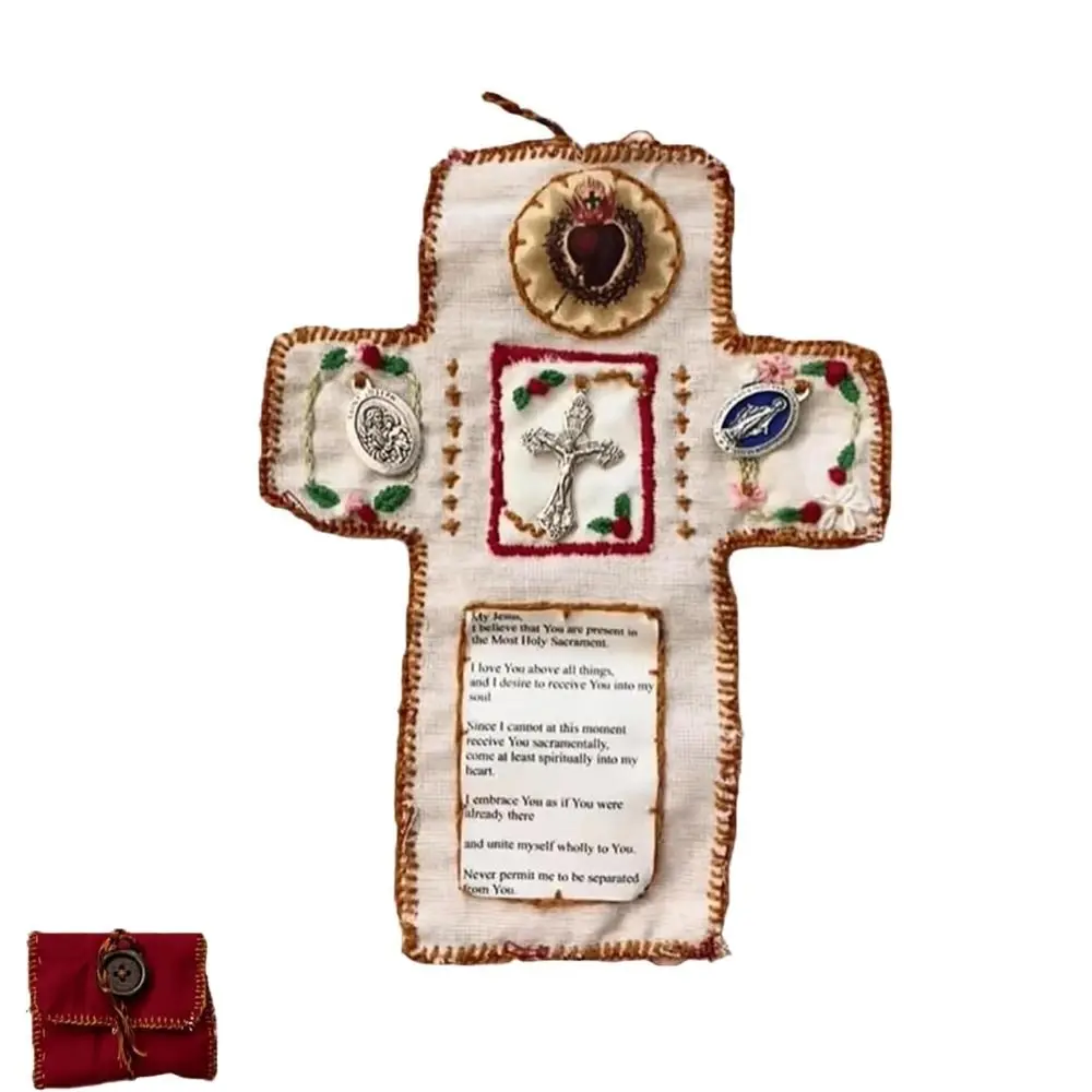 

Cross Included Inside Pocket Shrine with Silver Handmade Sewing Accessories Mini Travel Shrine Pouch Handmade Prayer Quilt