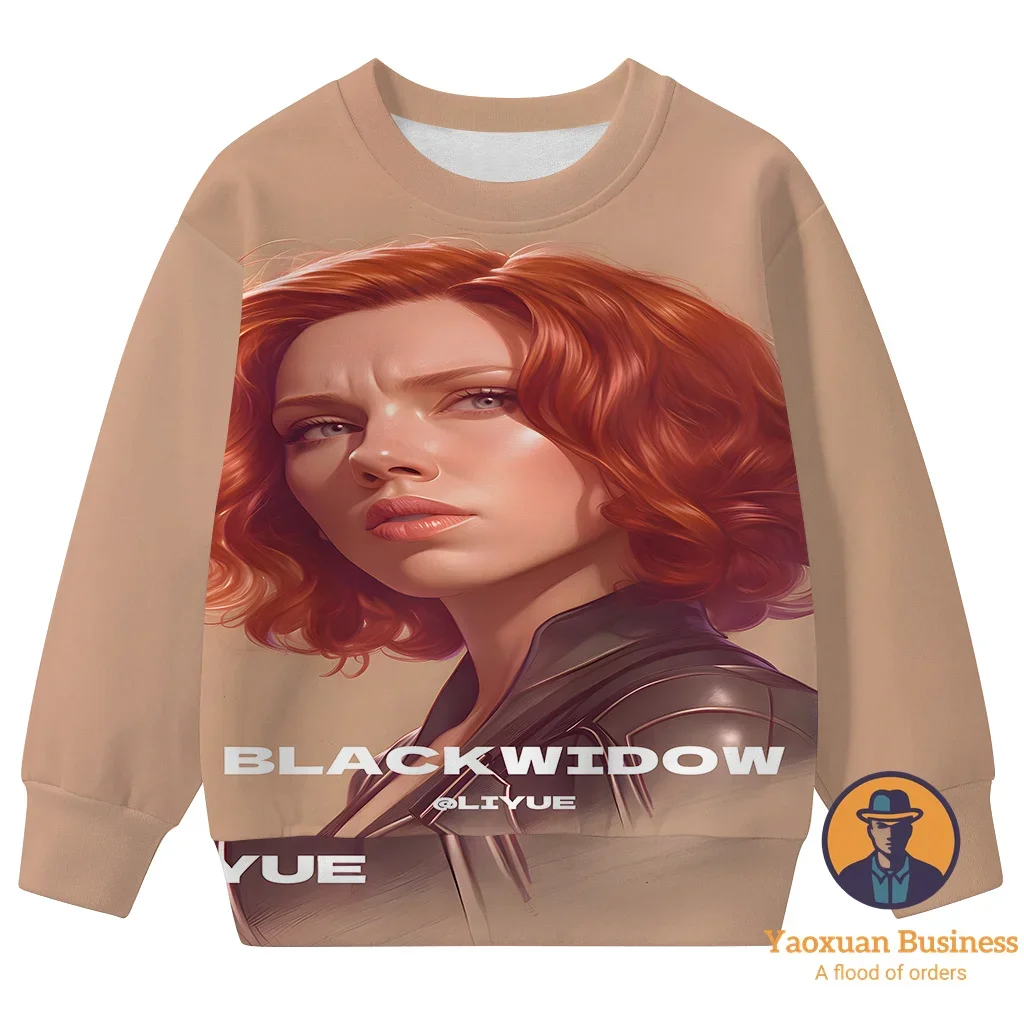 

Модный свитшот с круглым вырезом «Мстители Черная Вдова» для мальчиков и девочек, детский свитшот с 3D мультяшным принтом, милый ветрозащитный теплый осенне-зимний свитшот ​