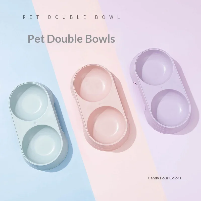 Environmentally friendly and durable pet double bowl anti slip base universal drinking and eating double bowl supplies for pets