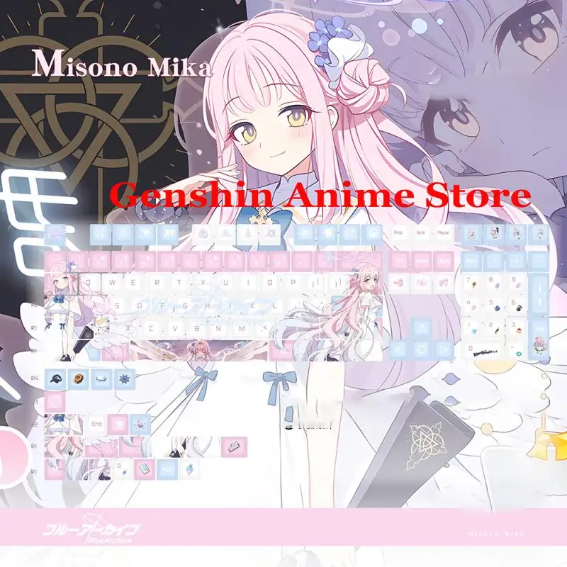 Game Blue Archive Mika Misono Pink PBT Tastenkappen Cosplay Requisiten Achse Seite gravierte mechanische Tastenkappen Gaming Tischzubehör – Detail 1