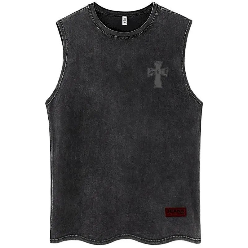 

100% Cotton T Shirts Men Women Hip Hop Vintage Printed Camisole Vest Summer Trendy Casual Loose Sleeveless T-shirt Goth Clothes