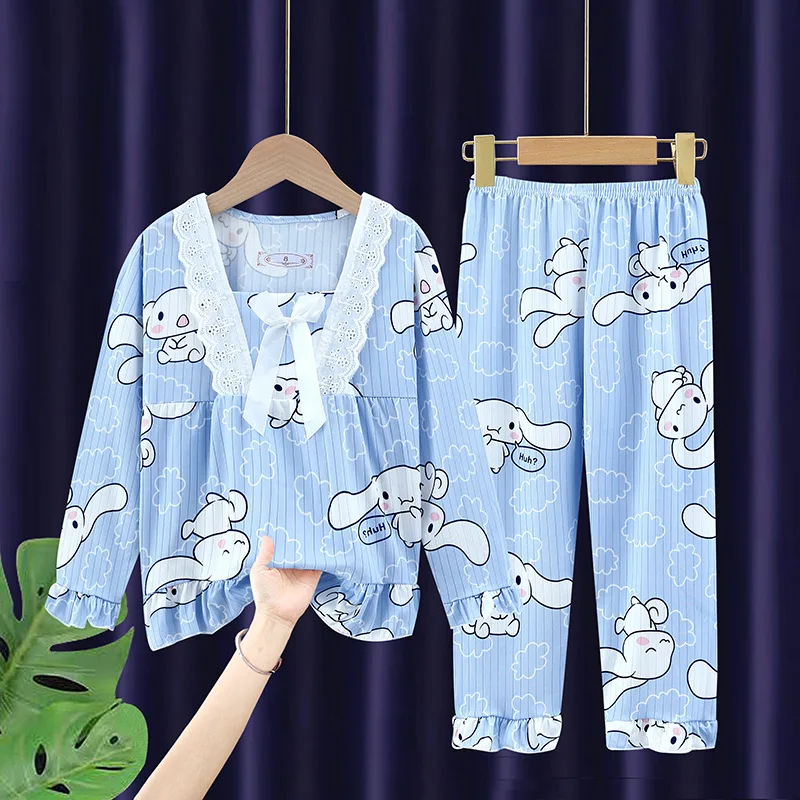 

Sanrio Cartoon Pajama Sets Girls Suitable Soft Breathable Print Night Costume Gal Causal Jacquard Weave Housewear Autumn Winter