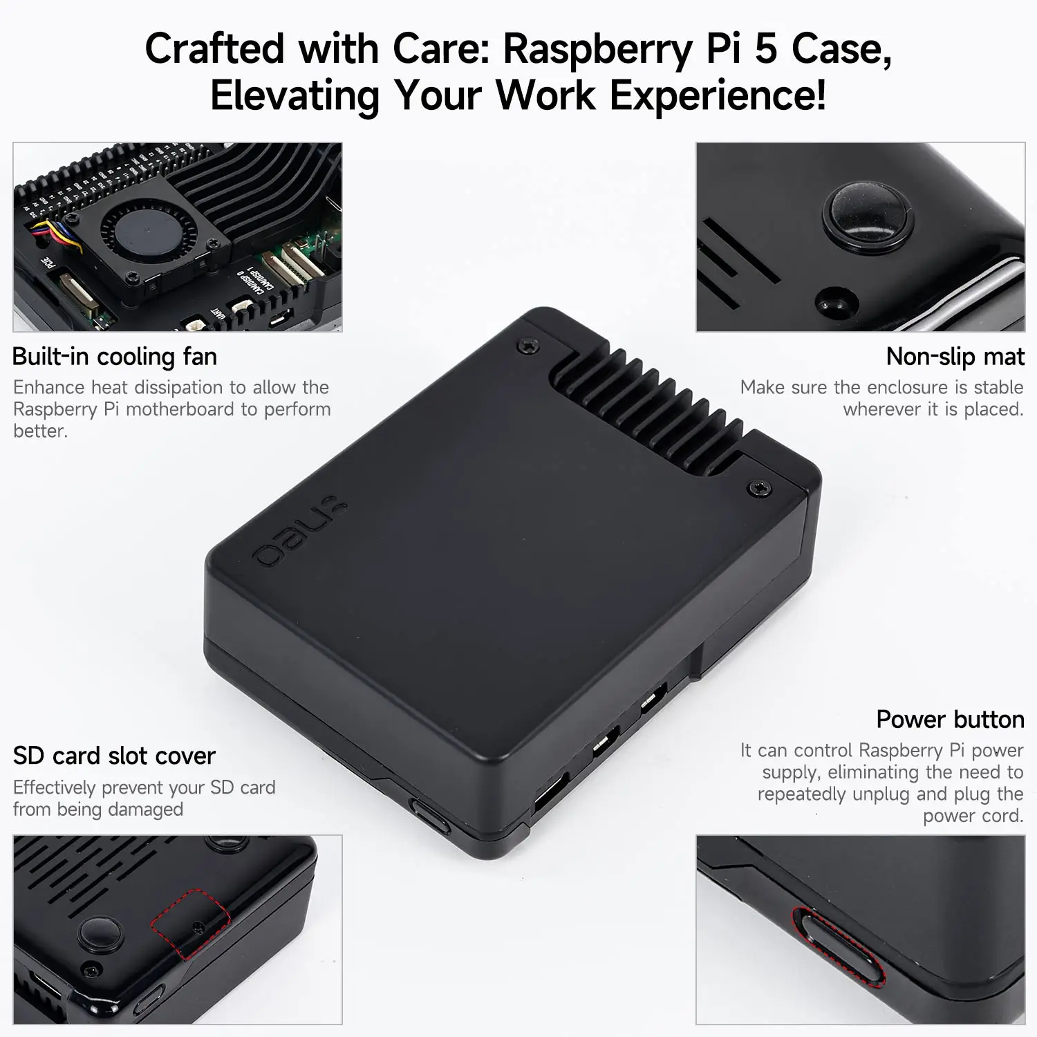 Raspberry Pi 5 Argon NEO 5 Aluminm Case Built-in Fan with Side Exhaust Vent Cooling Shell M.2 Support Installation Solid State