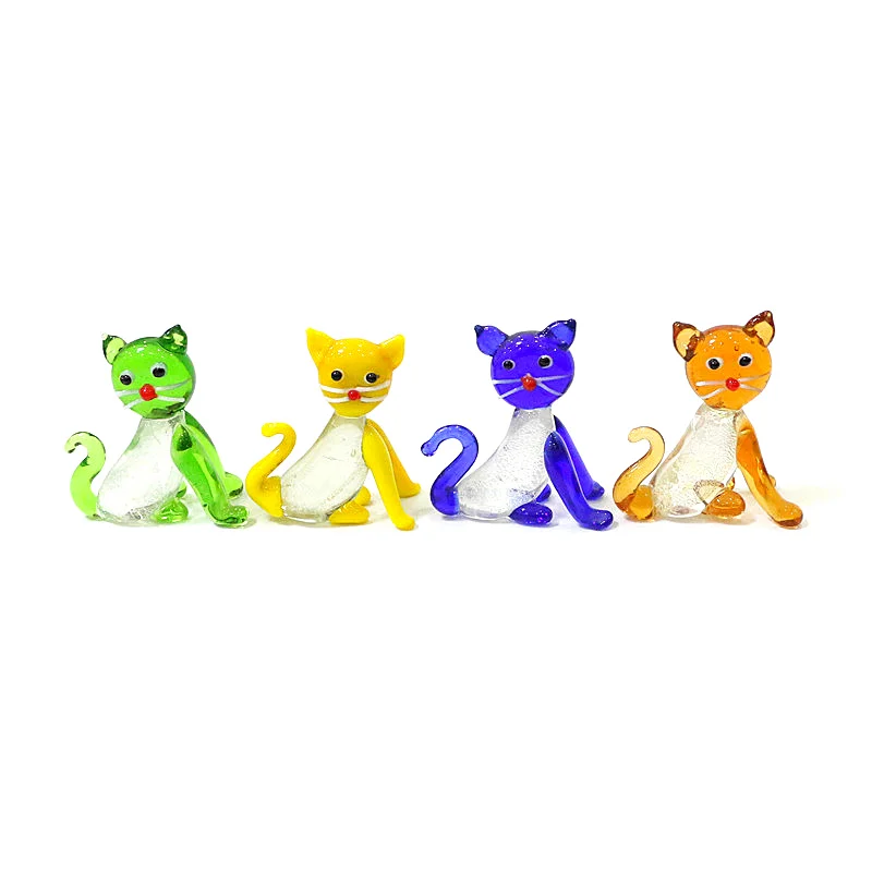 

Silver Foil Murano Glass Cat Miniature Figurine Ornaments Home Living Room Table Decor Cute Animals Small Statues Gifts for Kids