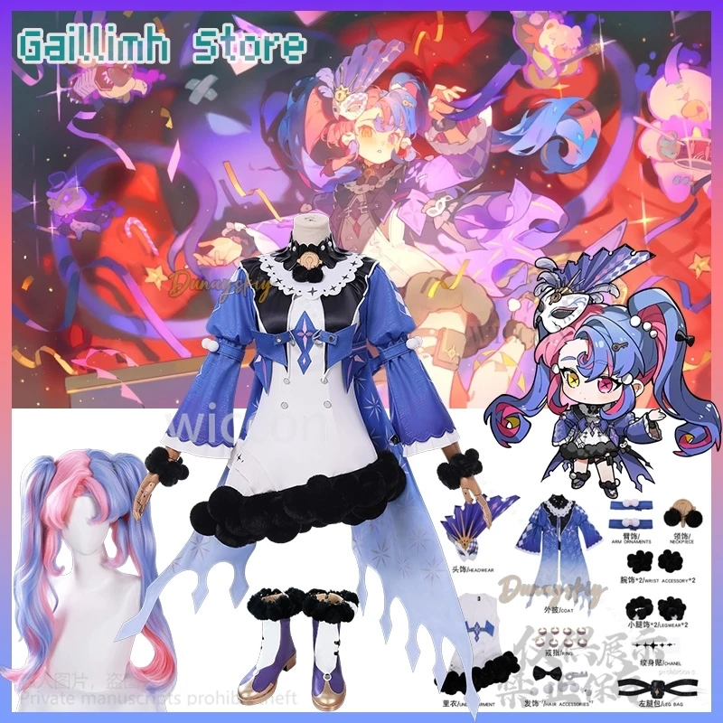 

ROCCIA 코스프레 Anime Game Wuthering Waves Costume Harajuku Style Blue Magic Uniform Dress Y2K Lolita Pink Blue Wigs Customized