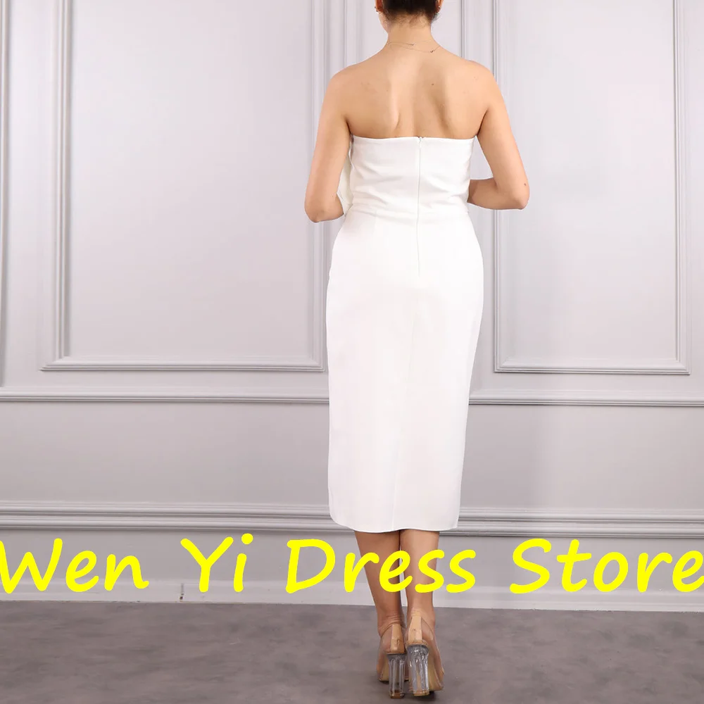 Short and Elegant Party Gowns Tea Length Jersey Sleeveless Strapless Straight Pleats Solid Color Flowers Special Occasion Gowns image 3