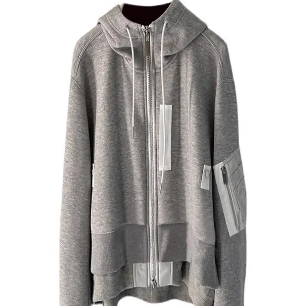 

FOG Women's Short Coat Casual Zipper Hooded Street Sweater Spring New Stitching Tooling Jacket