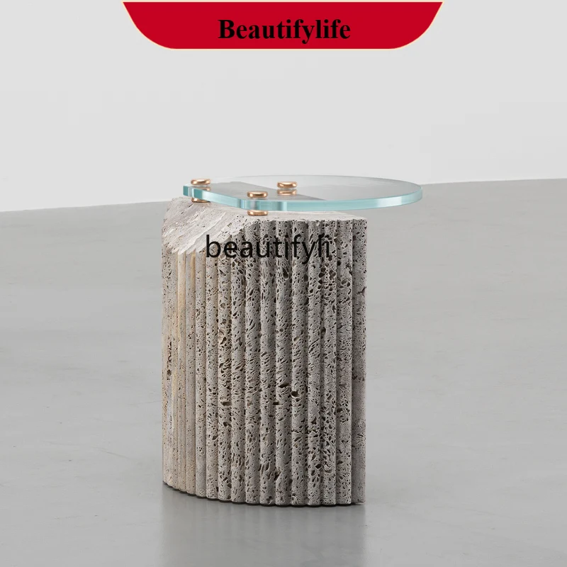 D178 Nordic Minimalist Creative Gray Marble Glass Side Table Sofa Side Table Balcony Side Table Customizable