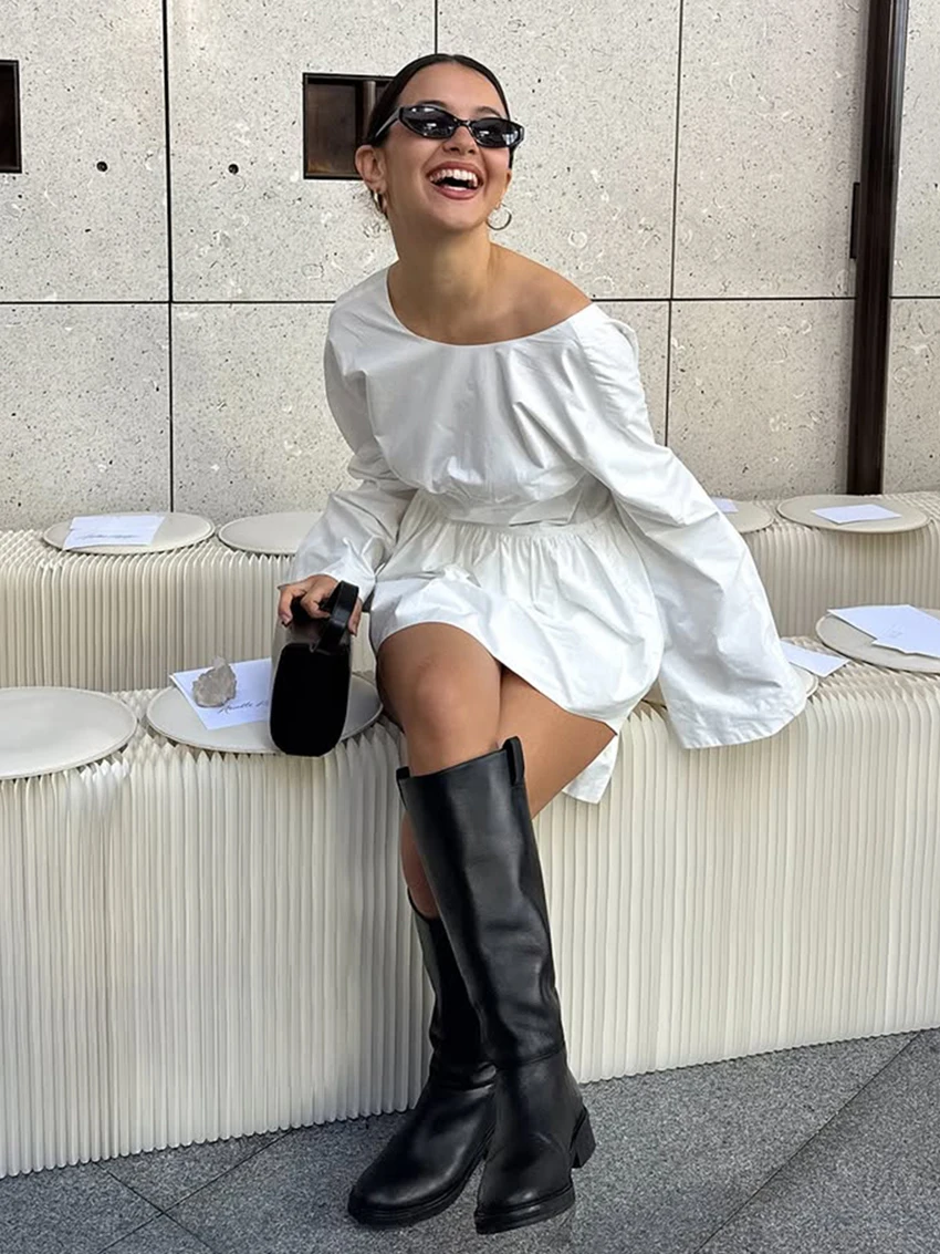 Marthaqiqi Cotton Women'S Sleepwear Set Long Sleeve Nightgowns O-Neck Nightwear Lace Up Pajamas Skirt Causal Ladies Nightie Suit