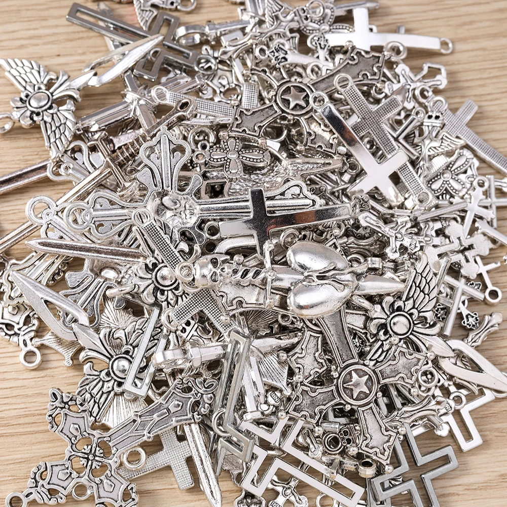 Tusember Anhänger aus gemischter Metalllegierung mit Jesus-Kreuz-Motiv für Kreuz-Ohrringe, Halsketten, Armbänder, handgefertigte Schmuckherstellung – Detail 4