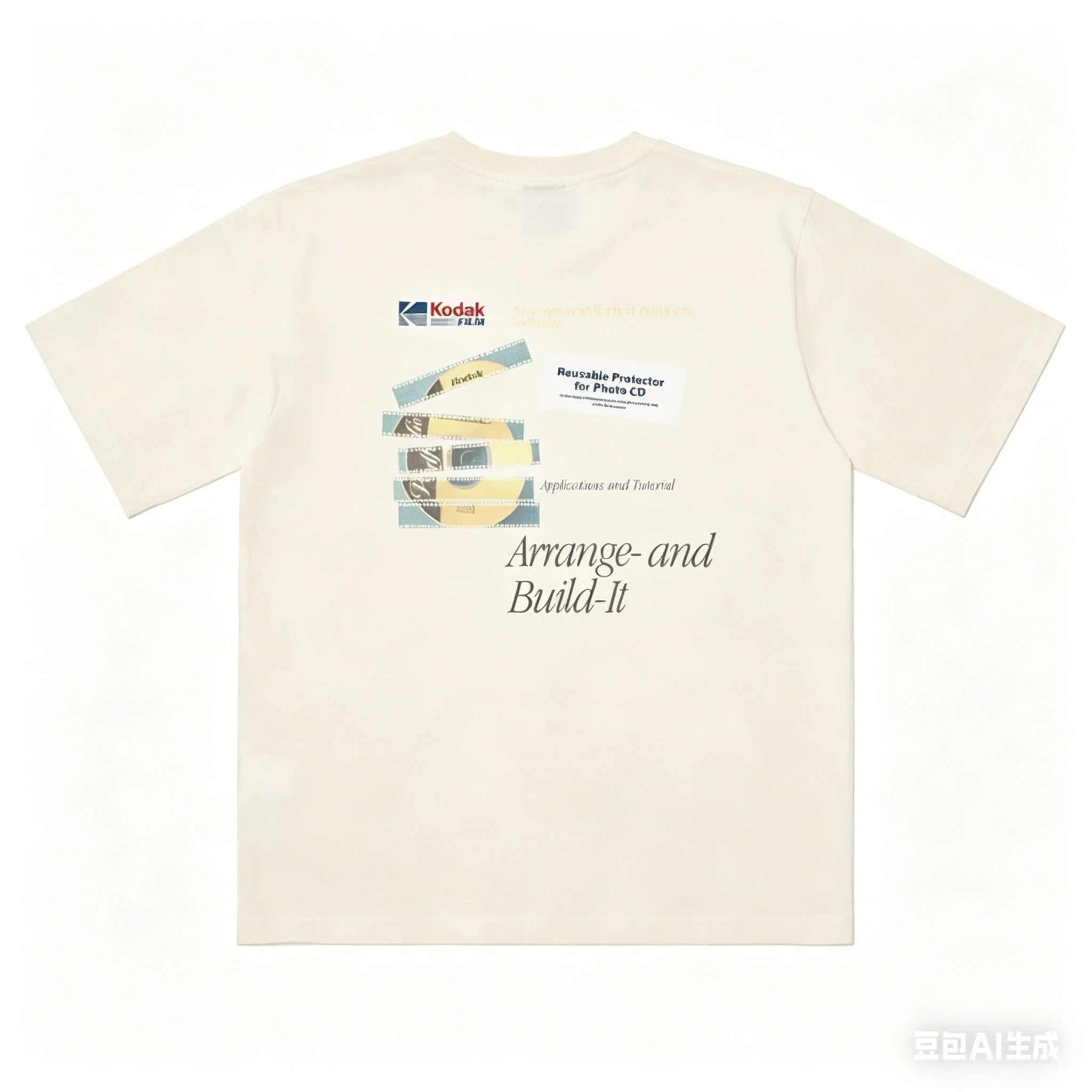 Vintage Kodak Film-style Printed T-shirt for Summer Men's Casual Street Trendy Clothing 100% Cotton Breathable Comfortable Top