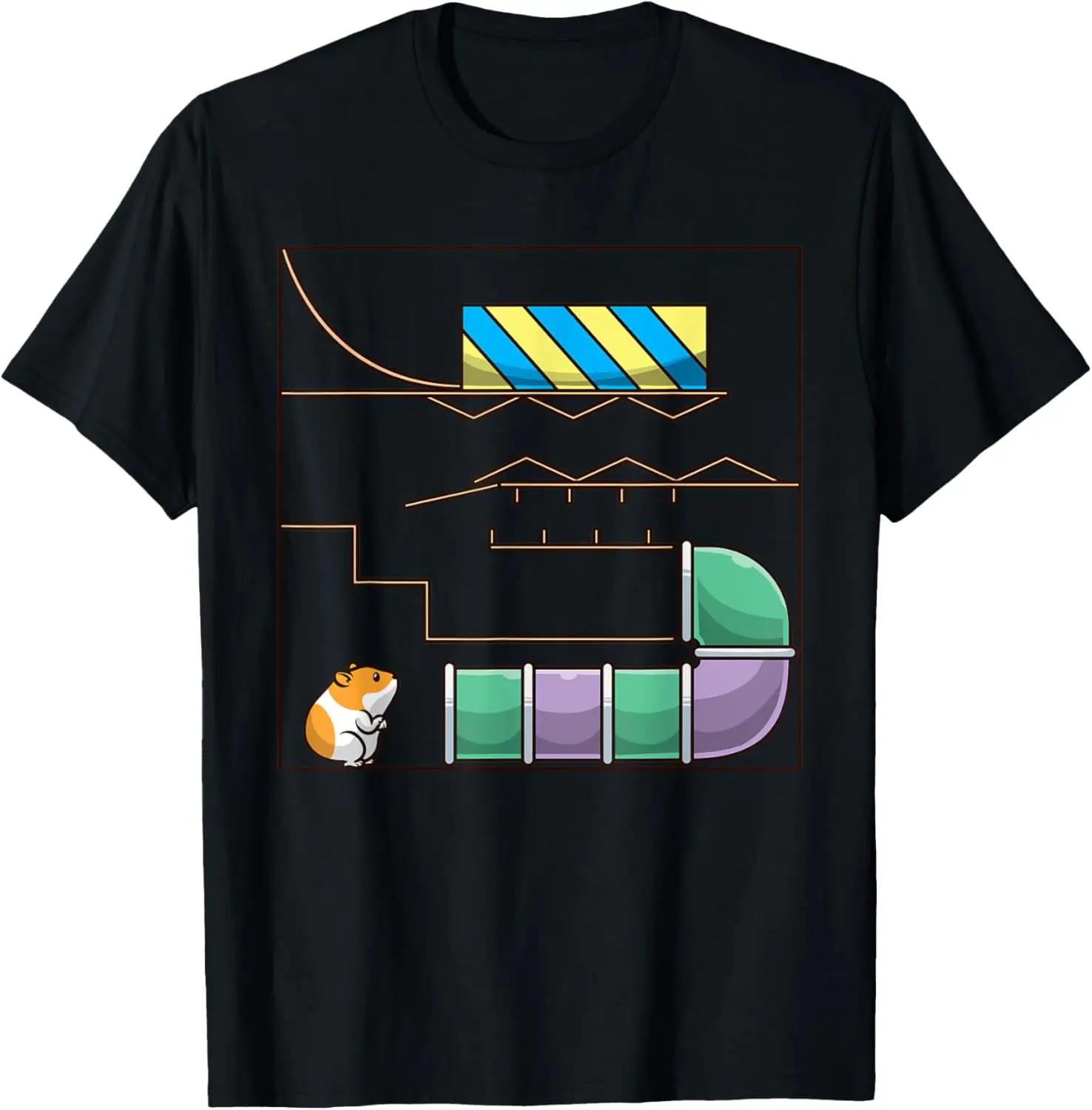 Hamster Maze Physics Rube Goldberg Machine Graphic Tee Soft Cotton Casual Round Neck T-Shirt For Men