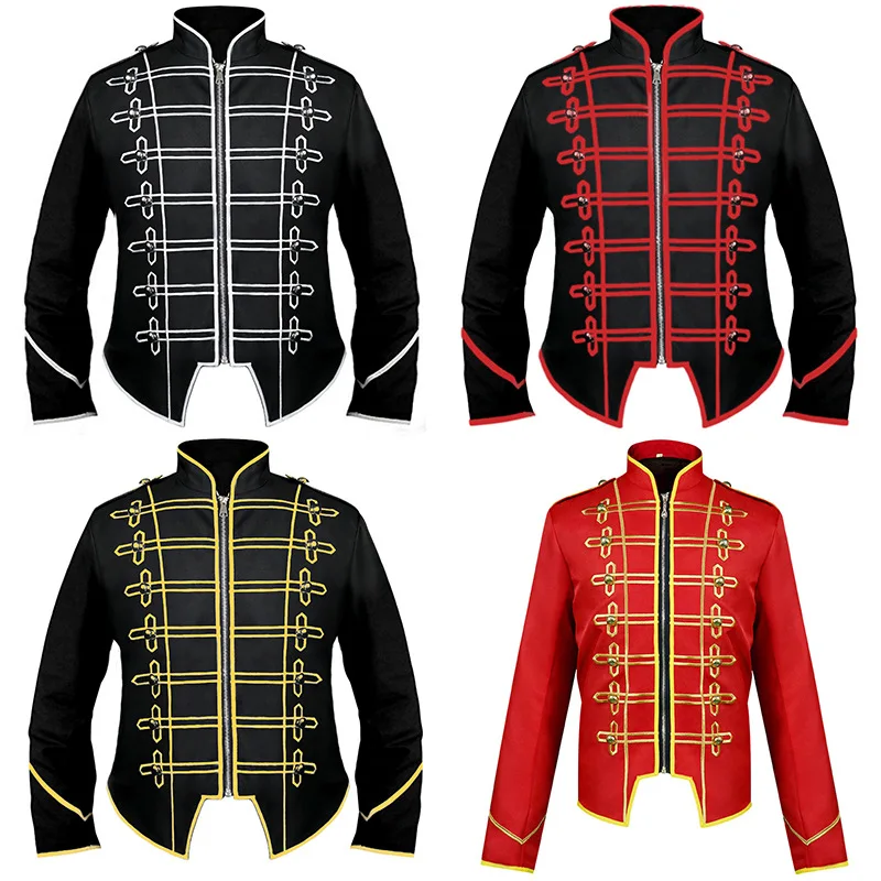 

Medieval Renaissance Victorian Gothic Steampunk Palace Jacket Men Slim Zipper Outfits Knight Performance Halloween Costumes