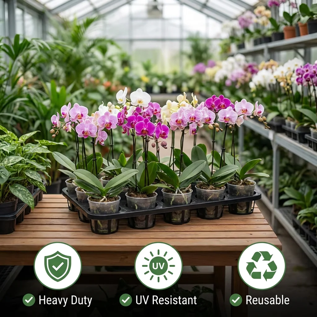 Factory-Wholesale Recycled Plastic Seedling Tray for Phalaenopsis Orchid 12-Hole & 15-Hole Water-Saving Nursery Pot Holder