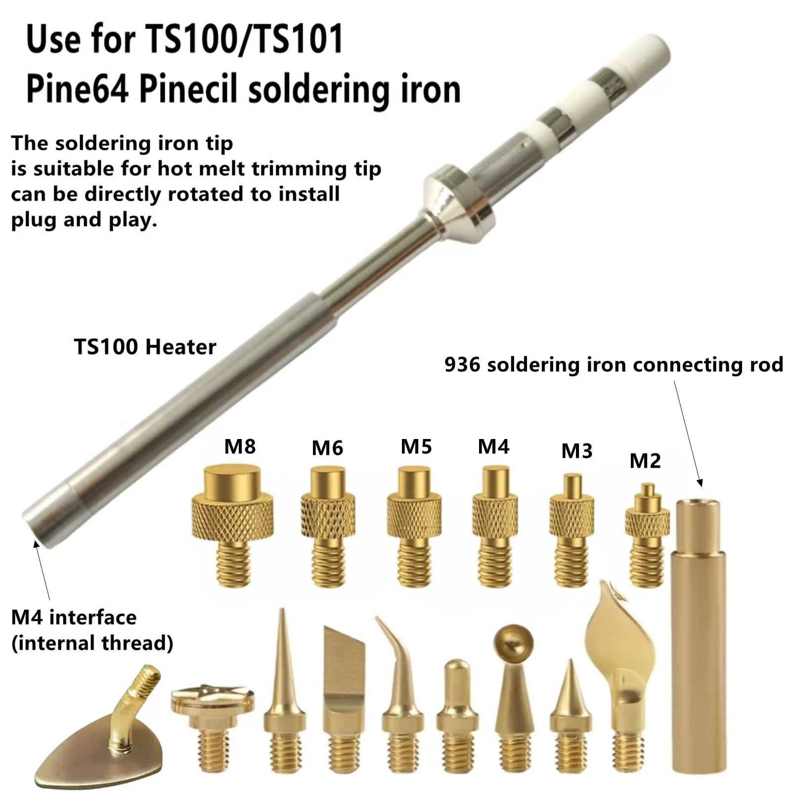 3D Print Hot Insert Melt Nut Tips Brass Implantation Heat Insertion Tool for TS100 TS101 PIne64 PInecil V1V2 936 Soldering Iron