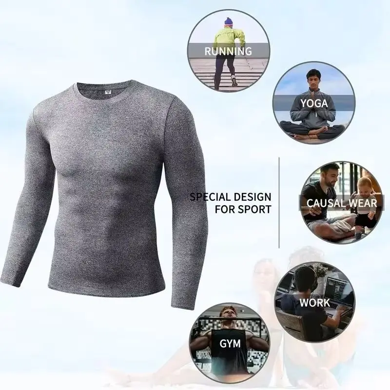 

Autumn and winter Keep warm Men Compression Running T-Shirt Fitness Tight Long Sleeve Sport Training Jogging Gym Sportswear