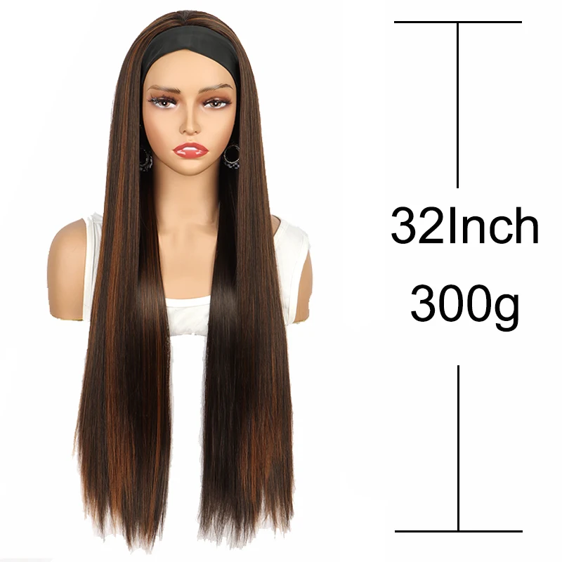 Synthetic 32Inch Headband Long Straight Wigs Black Brown Blonde Heat Resistant Wig for Women