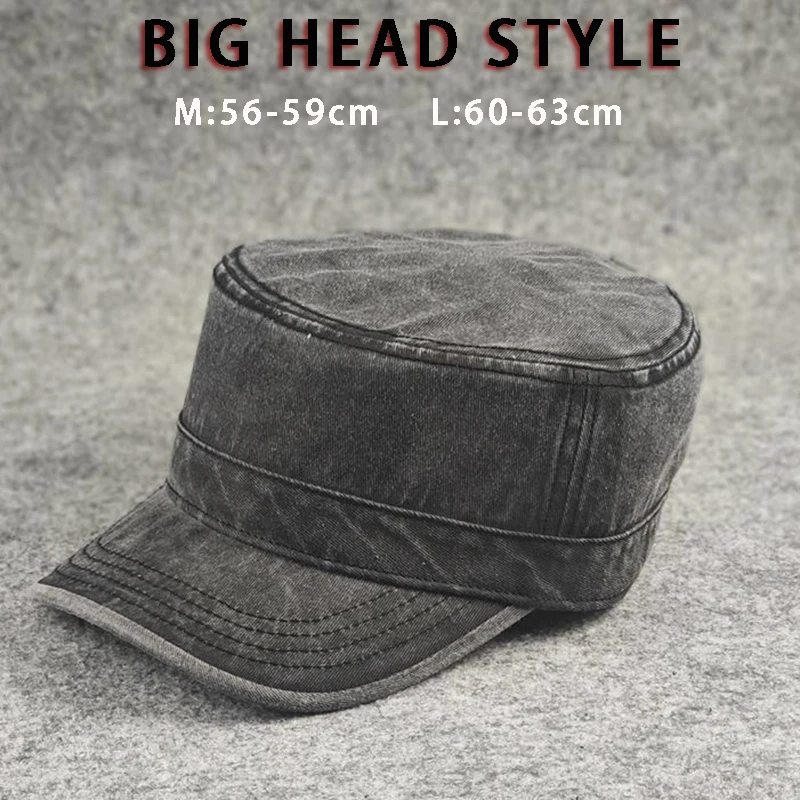 Big Head Man Large Size Pure Cotton Army Flat Cap Outdoors Baseball Cap Spring Summer Plus Size Military Hat Fishing