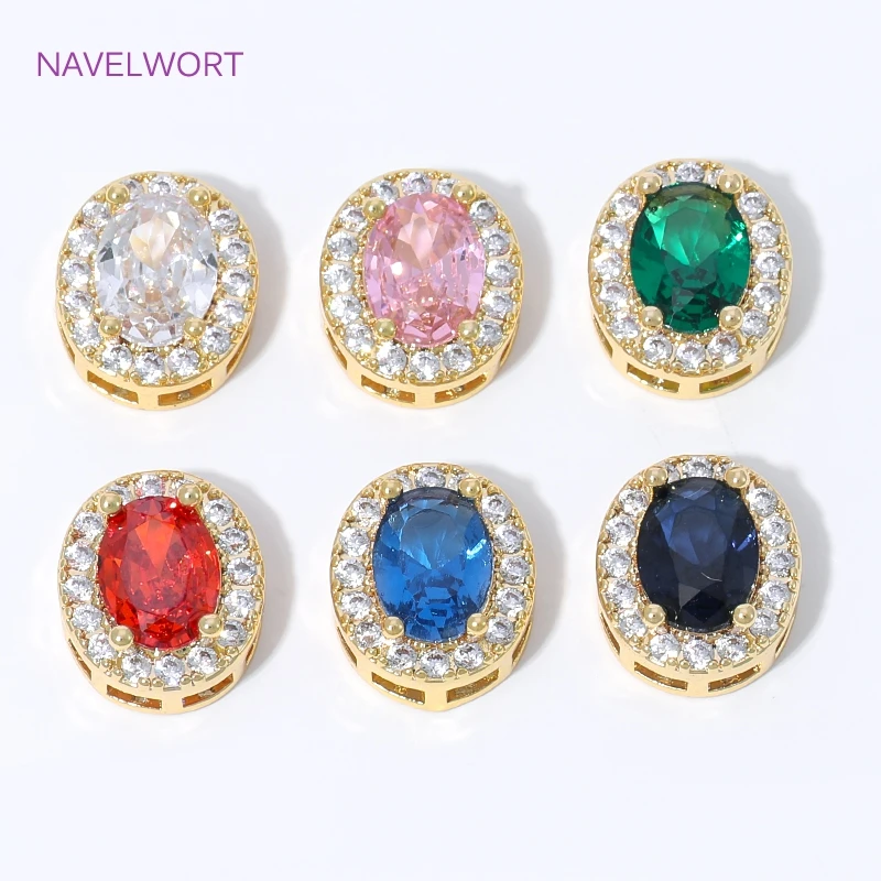 18K Gold Plated Oval Spacer Beads For Jewelry Making,Inlaid Zircon Beads Separators,DIY Bracelet Necklace Making Findings - view 4