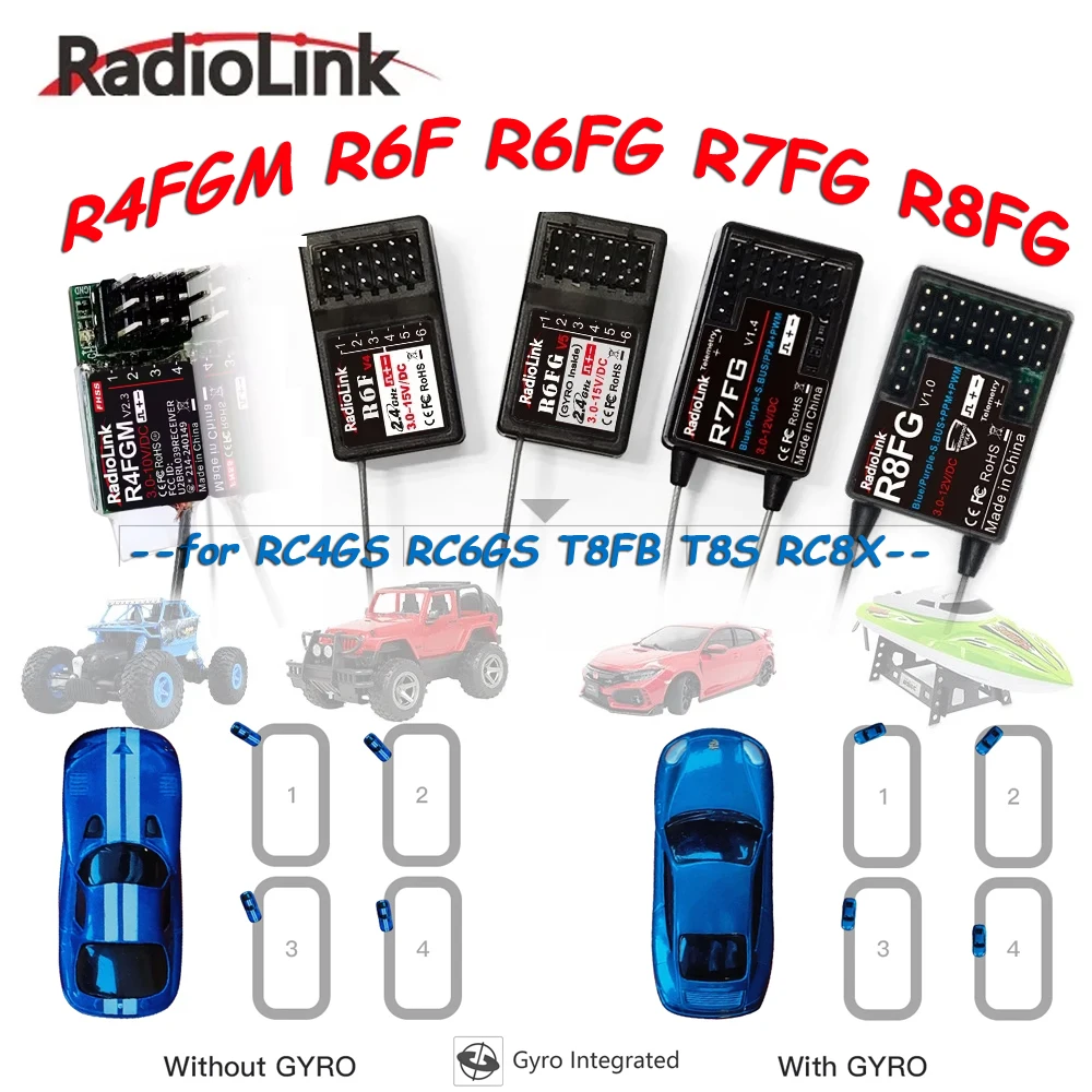 

Приемник Radiolink 2.4ГГц R7FG R8FG R4FGM R6FG R6F с гироскопом для радиоуправляемых машин и лодок, совместим с радиопередатчиками RC4GS RC6GS T8FB T8S RC8X