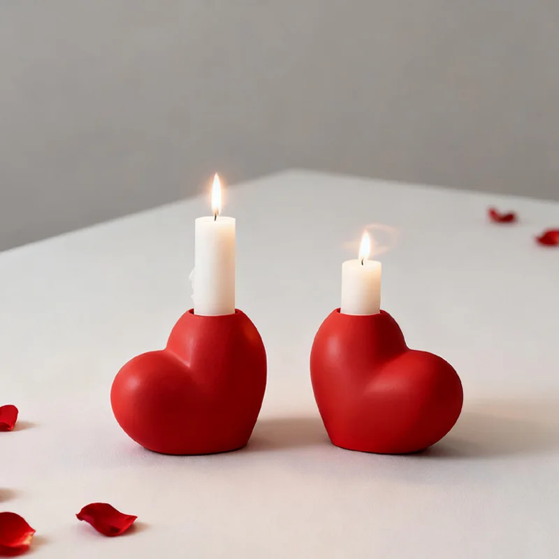 

Mutihome 2026 Valentine's Day Red Love Ceramic Candlestick Candlelight Dinner Wedding Festival Candle Stand Desktop Decoration