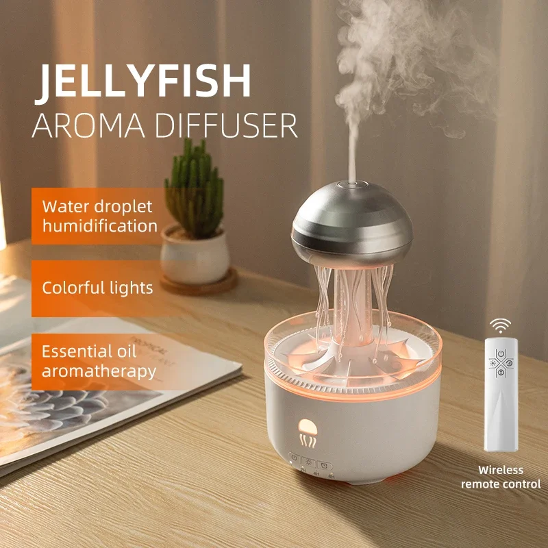 

Jellyfish Humidifier Water Drip Rain Cloud Night Light Aromatherapy Essential Oil Diffuser Desk Fountain with 7 Colors Humidifie