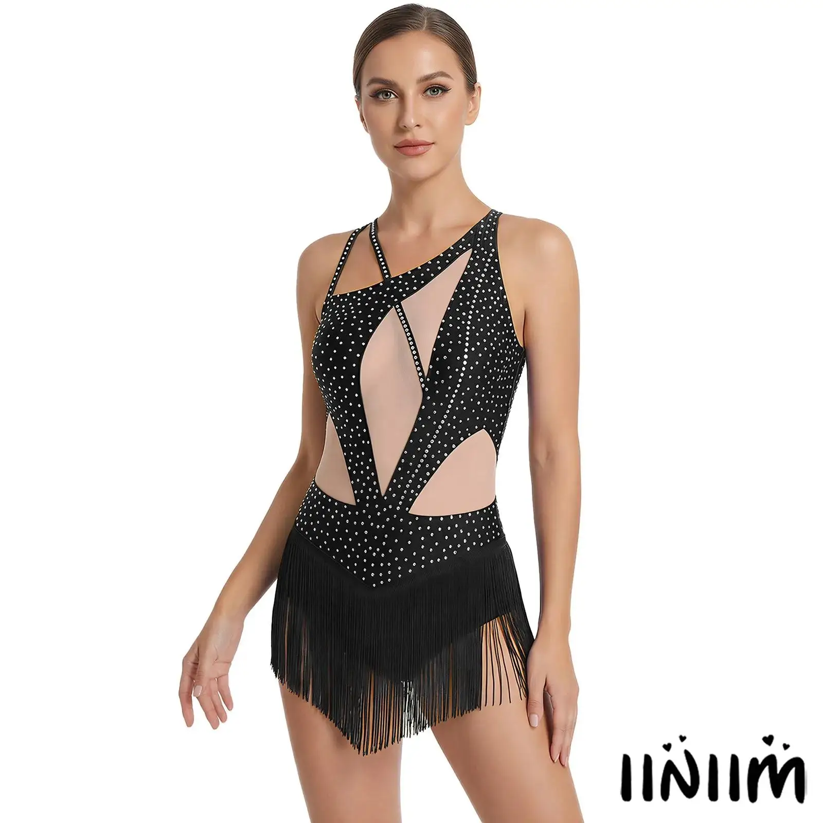

Womens Latin Tango Dance Outfit Figure Skating Dance Performance Leotard Dress Dancewear Elegant Latin Salsa Ballroom Dress