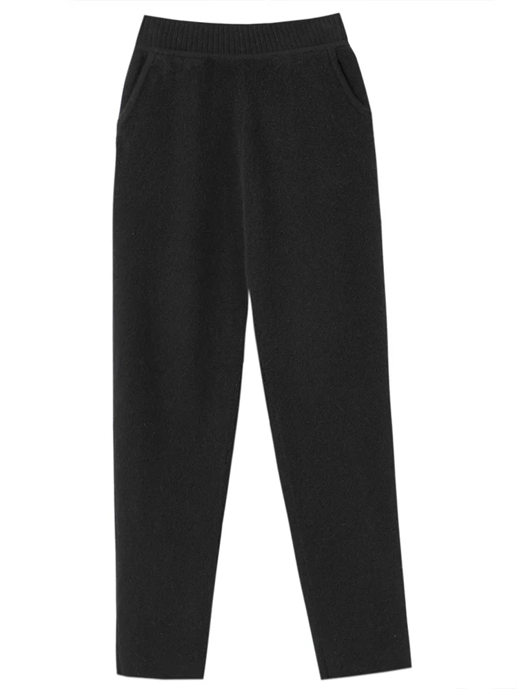 Imagem -02 - Addonee-calça de Caxemira de Cintura Alta Feminina Estilo Simples Malha 100 lã Merino Blusa Senhora do Escritório Inverno