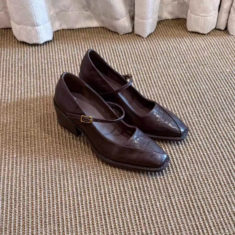 BANFANG Women's Shoes 7cm New Fashion Luxury Brand Design Genuine Leather French Mary Jane High Heels Commute Shoes For Women
