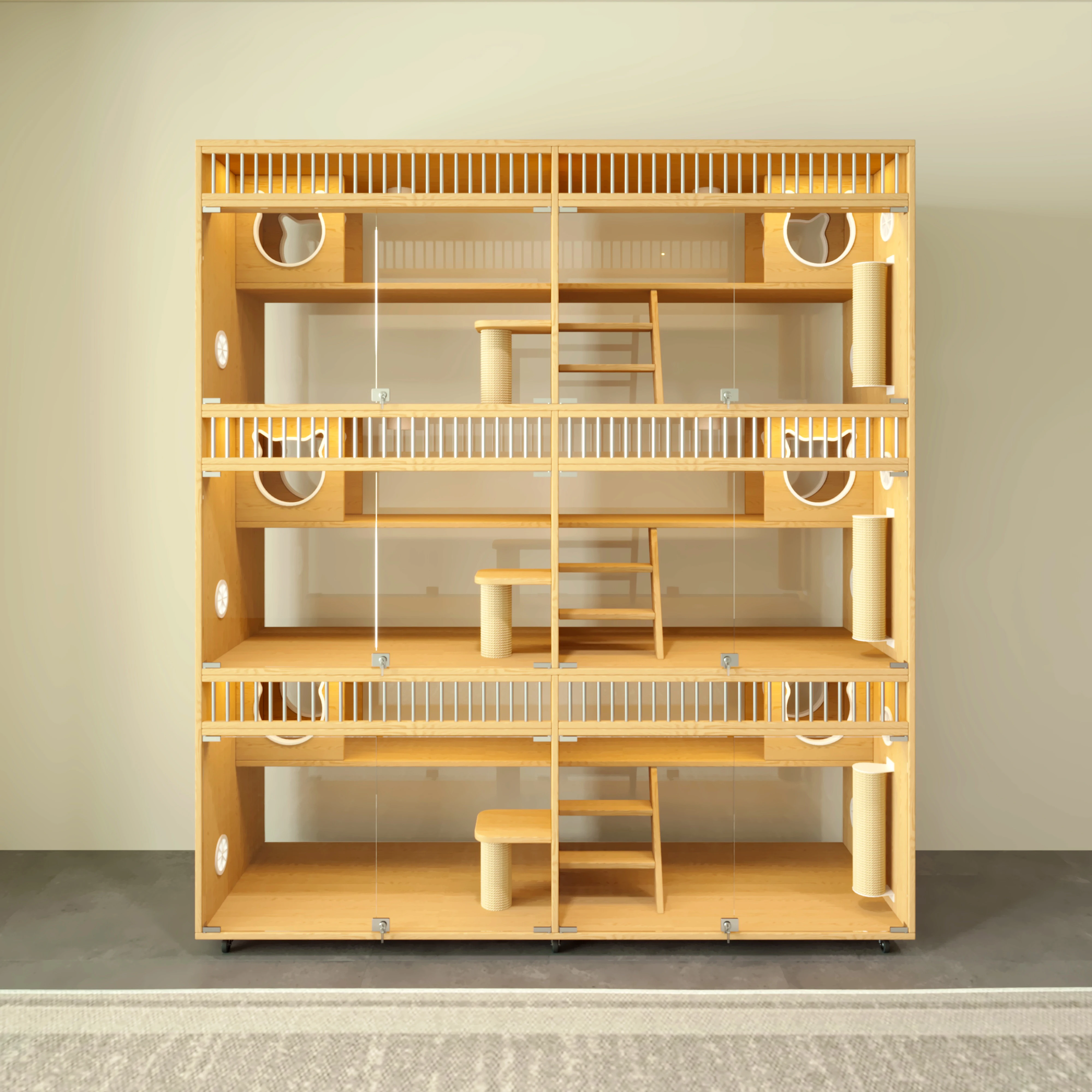 

New Arrival Large Wooden Cat Villa With Wheels Multi-Feature Pet House For Indoor Cats Premium Pet Furniture