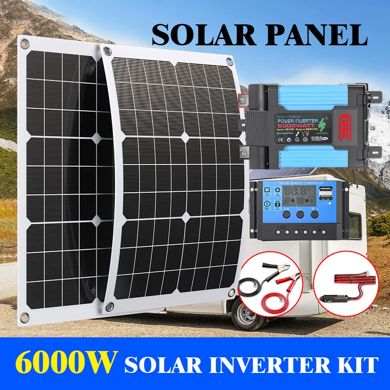 

Solar System Complete Kit, 6000W 110V/220V Inverter, 100A Controller Energy System with USB, Suitable for Outdoor, Camper Van.