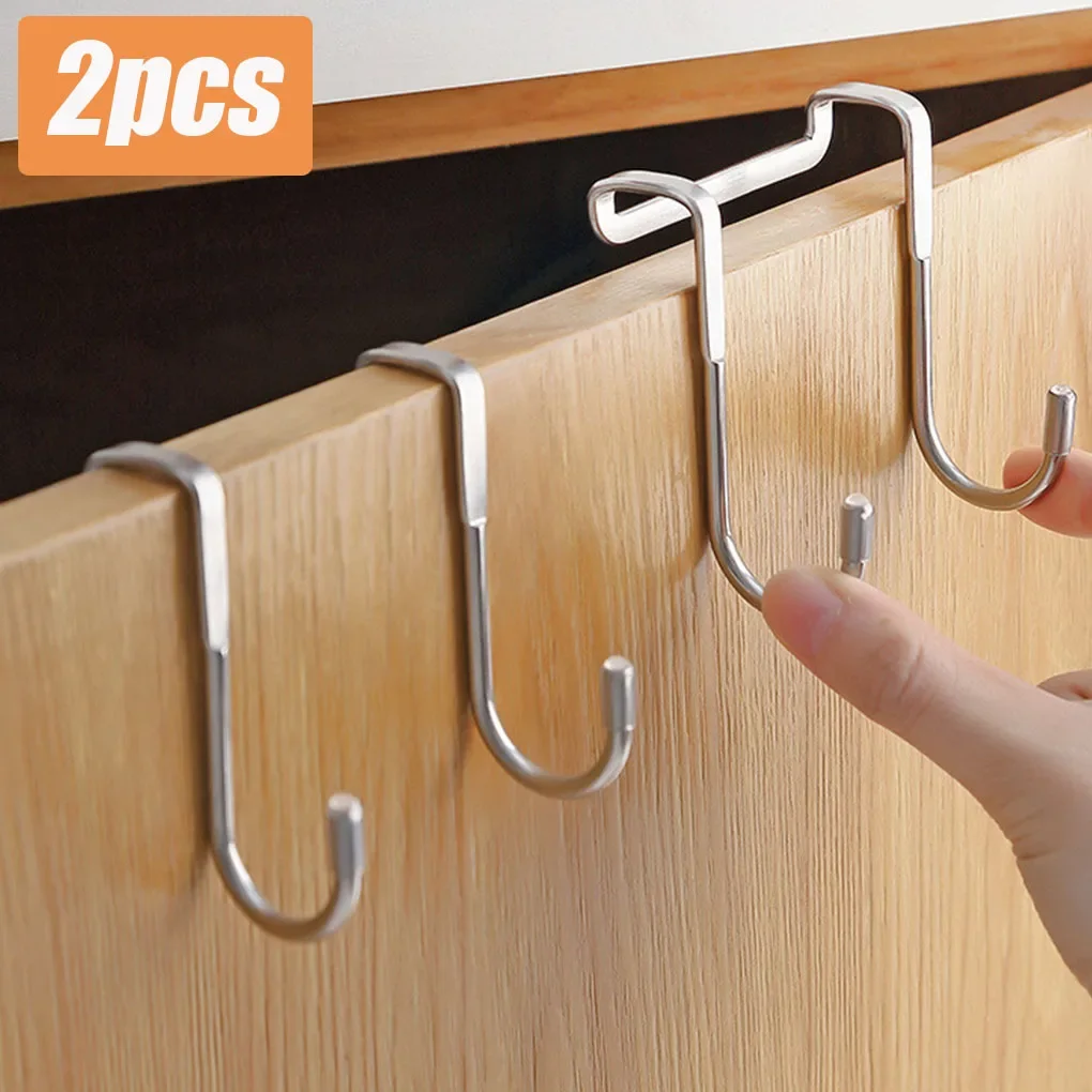 S-shaped Door Rear Hanger Hook Stainless Steel Non-punching Cabinet Door Hooks Clothing Coat Home Storage Wall Hooks Garden