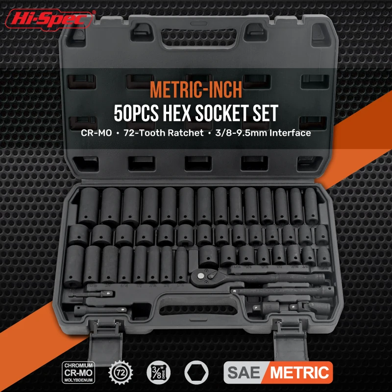 Hi-Spec 3/8 "เมตริก Imperial SOCKET ชุดเครื่องมือ 72 ฟัน RATCHET Handle สําหรับประแจอะแดปเตอร์นิวเมติกยาว SOCKET NUT DRIVER ชุด Bit