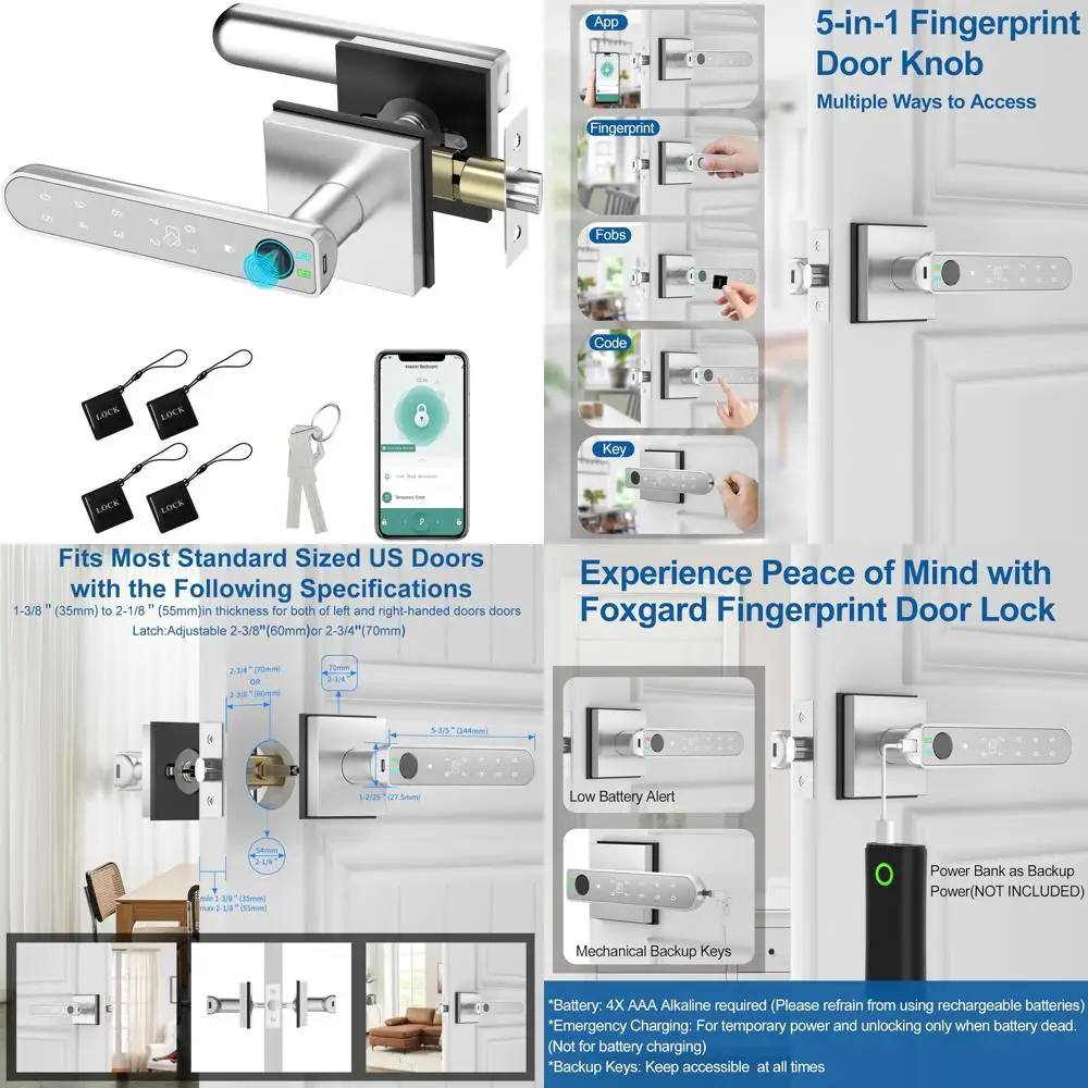 

Биометрический дверной замок с отпечатками пальцев — умная дверная ручка 5-в-1 для безопасного входа в дом с улучшенными функциями безопасности