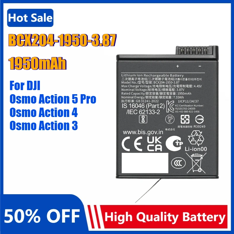 

Replacement Battery for DJI Osmo Action 5 Pro Osmo Action 4 Osmo Action 3 Rechargeable Battery Bateria 3.87V 1950mAh