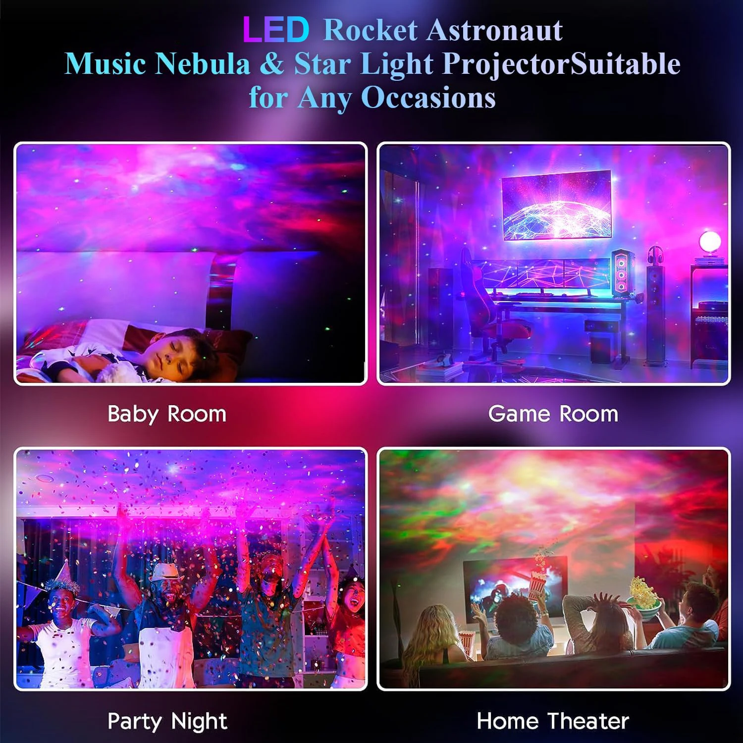 Rocket Astronaut Galaxy Nebula Projector Planetarium Space Star Night Light for Bluetooth Remote Voice Control Room Decor