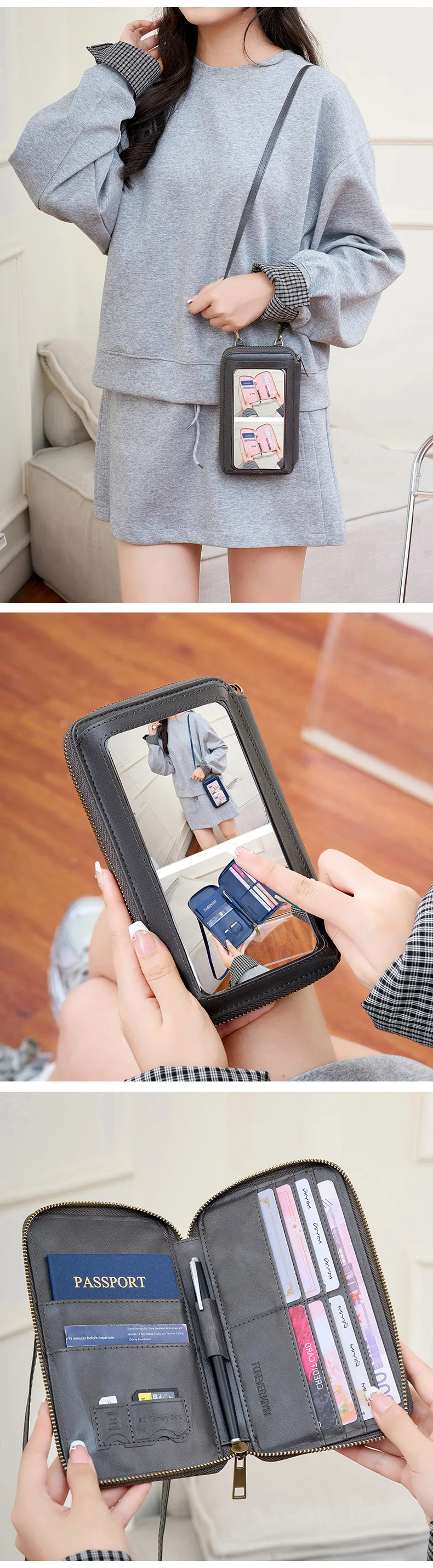 Damenhandtasche, Touchscreen, Handy-Geldbörse, Umhängetasche, modisch, multifunktional, Damen-Geldbörse, bietet Platz für Reisepass, Umhängetasche – Detail 6