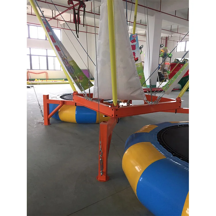 Europe Indoor Backyard Square Trailer Crane Harness Commercial Trampolines Mini Inflatable Bungee Kids Jumping Trampoline