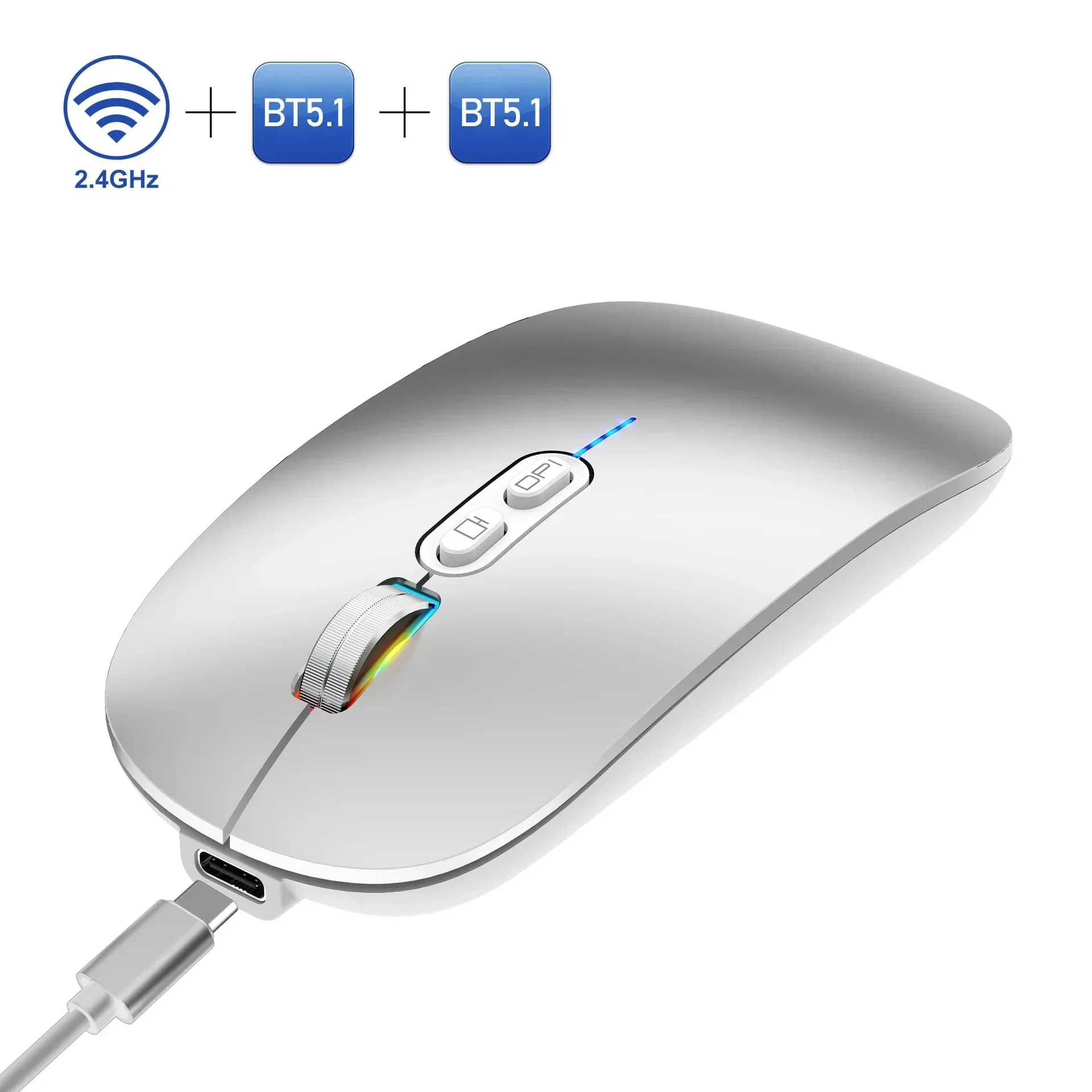 ZLRLMHY  Suitable for energy-saving laptops and PCs, rechargeable ultra-thin mini portable 2.4G+BT 3-mode optical gaming mouse