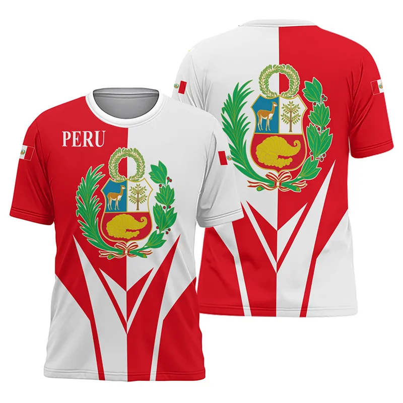 3D Printing Peru Flag Emblem T Shirts Men Cool Designs T-shirt Womens Clothing Harajuku Fashion Streetwear Kids Tee Shirts Tops