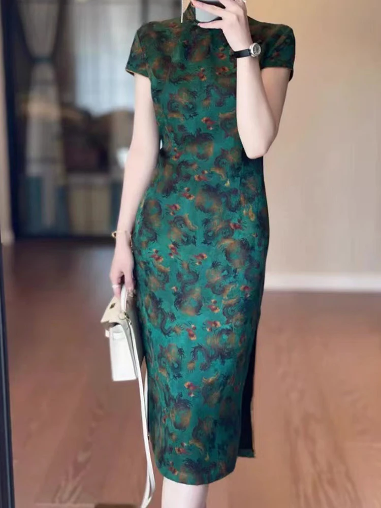 

Elegant Green Retro Long Dress Women's Formal Occasion High-End Feeling Summer 2025 New Style Classy And Dress