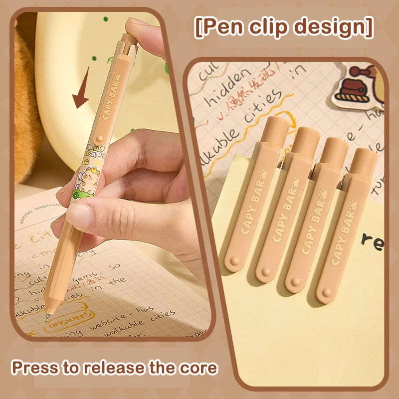 

12 шт., милые гелевые ручки с капибарой, кавайные быстросохнущие черные ручки большой емкости, ручка для подписи, офисные школьные принадлежности