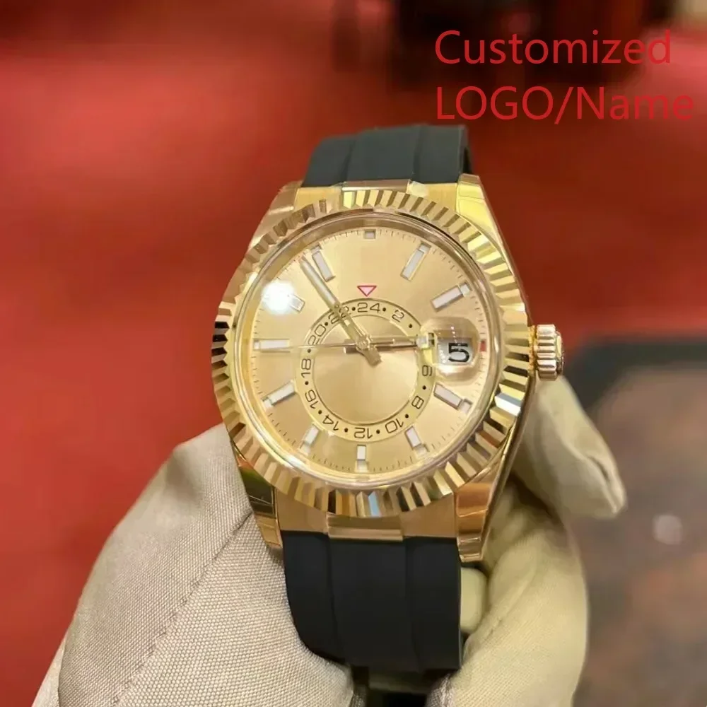 A88 Store  Customized Men's Automatic Mechanical Watch 904L Stainless Steel Sapphire World Time