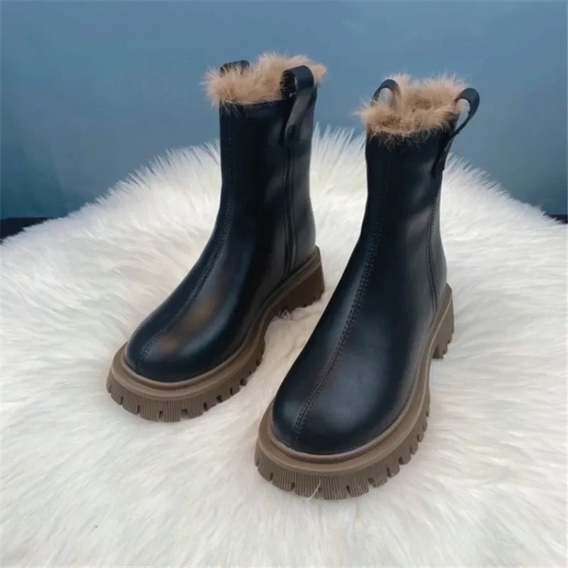 

Ladies Shoes Ankle Padded Plus Warm Women's Snow Boots Booties Spring 2025 Gyaru New Rock Autumn on Slip In No Slipery Lamb Pu