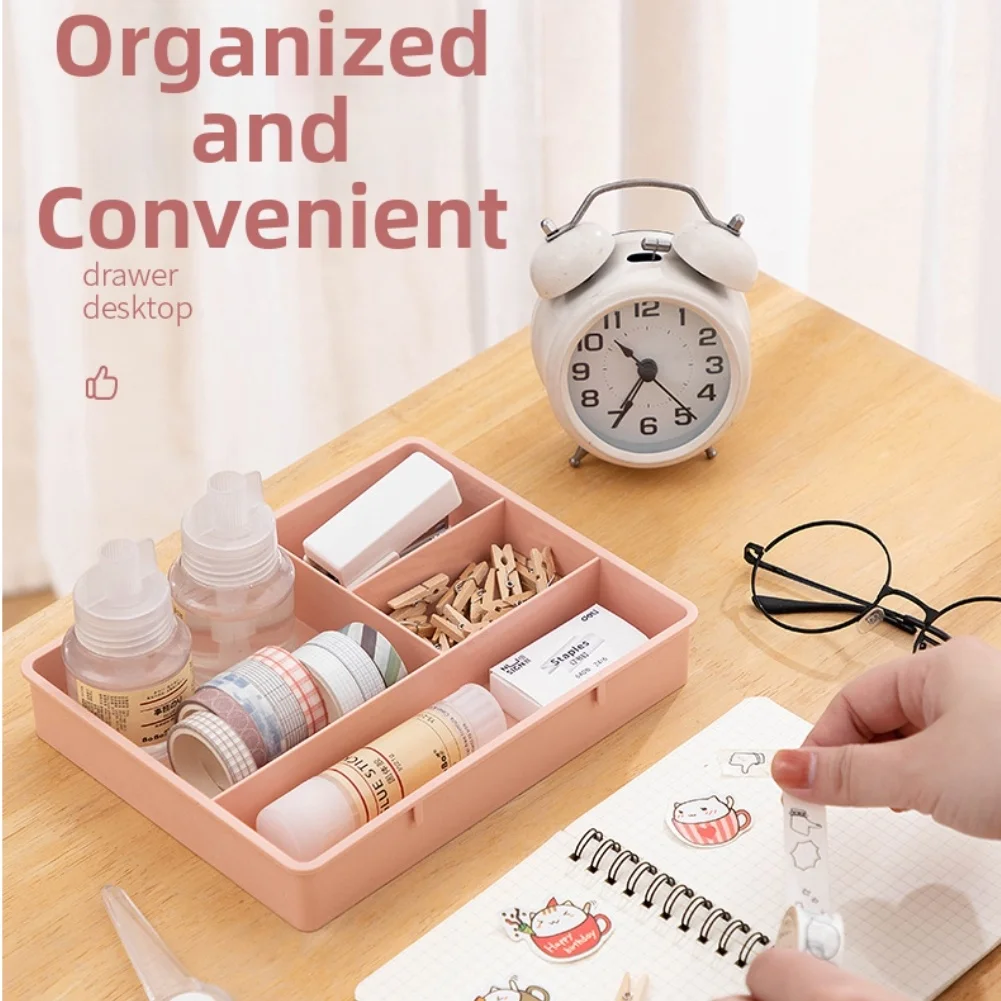 Compact Drawer Storage Tray for Home Office or Classroom Use with Four Dedicated Sections for Small Item Management