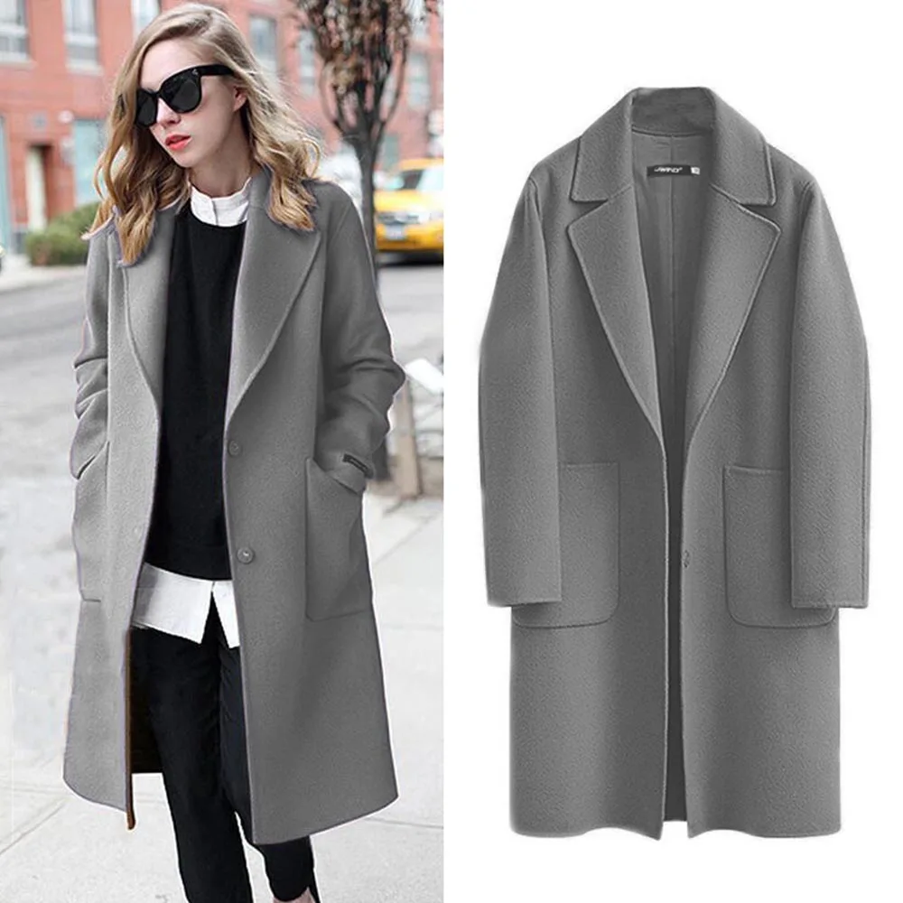 Frauen Winter jacke lässig Mantel einreihig Revers Kragen lange Jacke für Frauen formelle tägliche Party ball