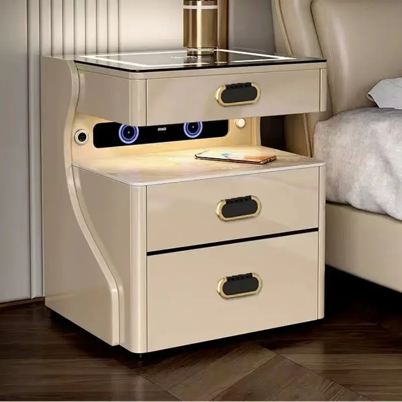 Smart bedside table safe integrated simple modern wireless charging fingerprint lock bluetooth bedside table safe