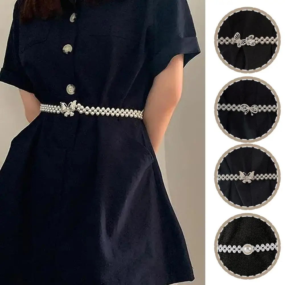 Large Imitation Pearl Waist Chain Elastic Belt With Decoration Women's Skirt Decoration Girdle Diamond Dress Clothing Fashi I7E6